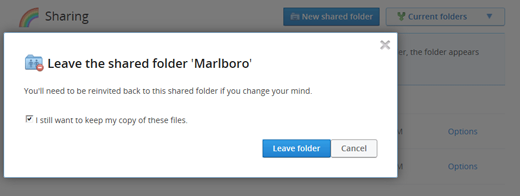 screenshot warning about leaving a shared folder