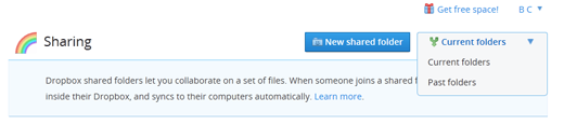 screenshot of DropBox page about shared folders