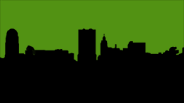 Green and black image of Winston-Salem's skyline