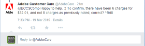 screenshot of twitter feed containing the response from Adobe